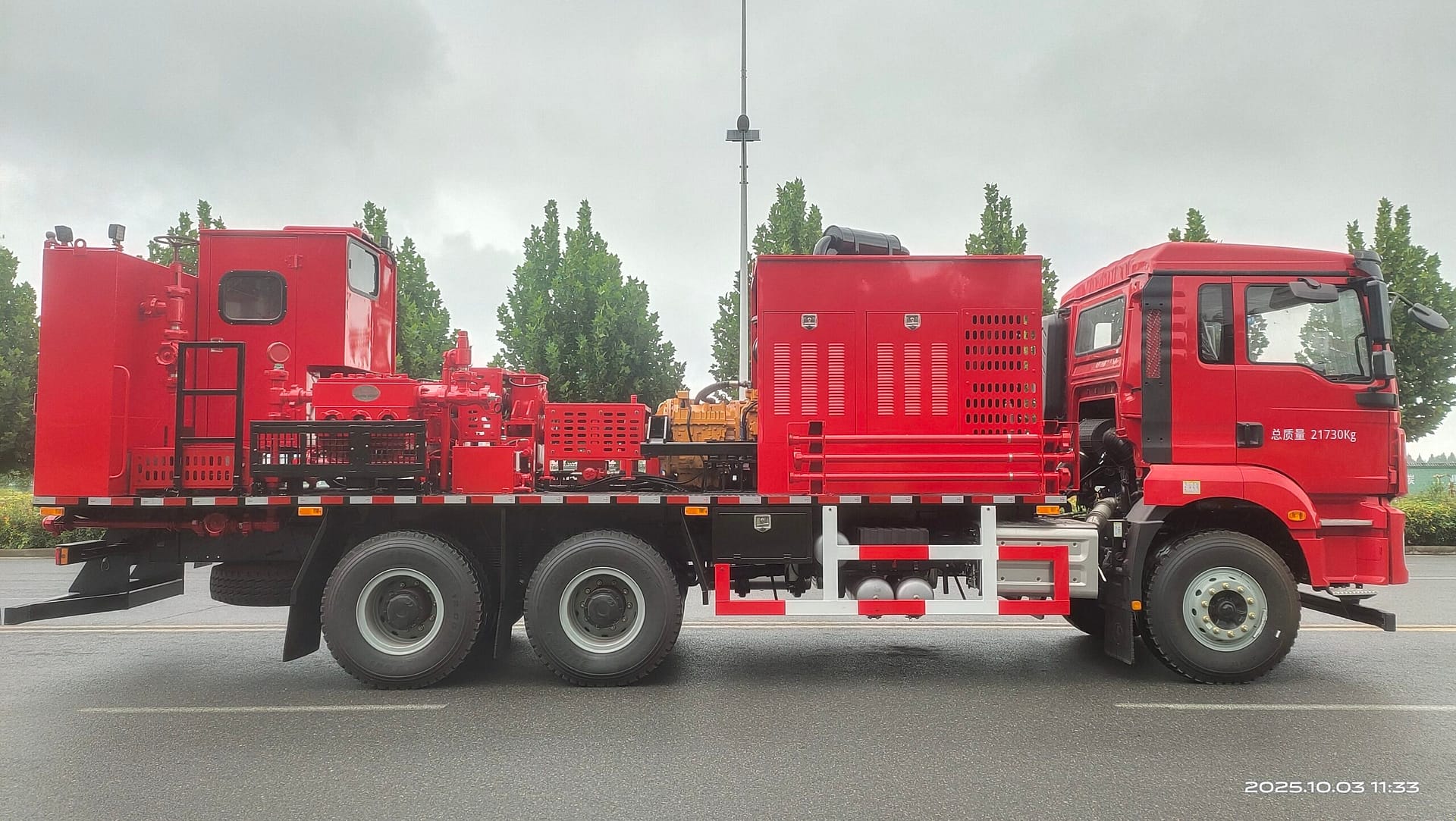 Right side view of cementing truck showing control panel and component details
